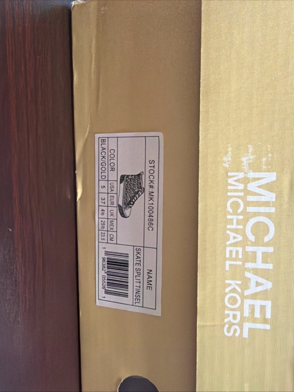Michael Kors Gold Shoe Box with White Logo and Black/Gold Label